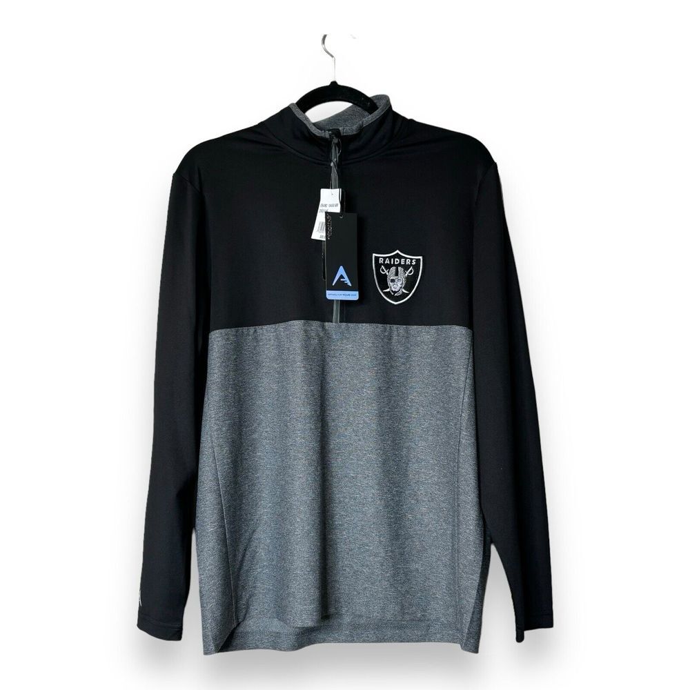 Antigua Oakland Raiders NFL Pullover S Embroidered Mens  Zip Fleece Silver Vegas